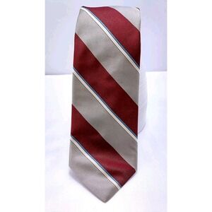 Meeting Street Mens Repp Tie Burgandy/Silver Stripe 100% Silk Necktie 56"x3" USA